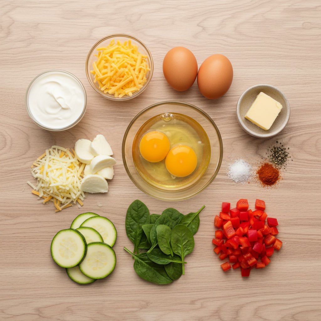 Ingredients for Keto Veggie & Cheese Omelet